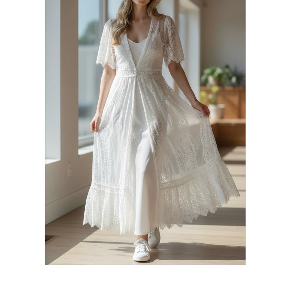 NanaMacs White Lace Maxi Dress